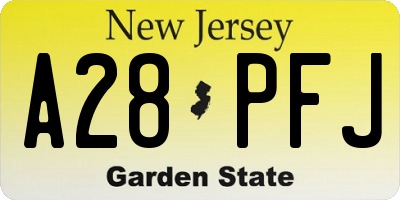 NJ license plate A28PFJ