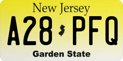 NJ license plate A28PFQ