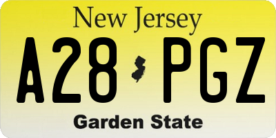NJ license plate A28PGZ