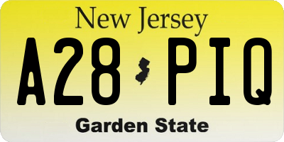 NJ license plate A28PIQ