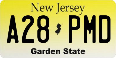 NJ license plate A28PMD