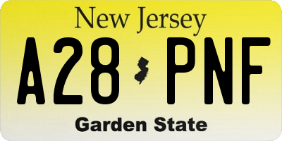 NJ license plate A28PNF