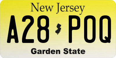 NJ license plate A28POQ