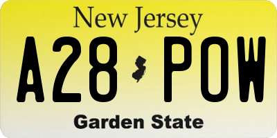NJ license plate A28POW