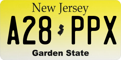 NJ license plate A28PPX