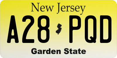 NJ license plate A28PQD