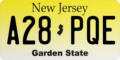 NJ license plate A28PQE