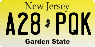 NJ license plate A28PQK