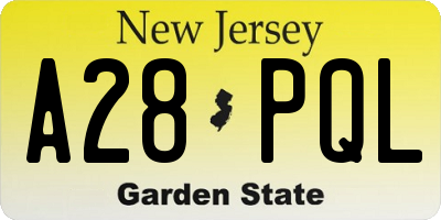 NJ license plate A28PQL