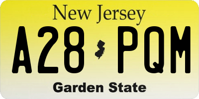 NJ license plate A28PQM