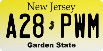 NJ license plate A28PWM