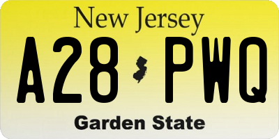 NJ license plate A28PWQ