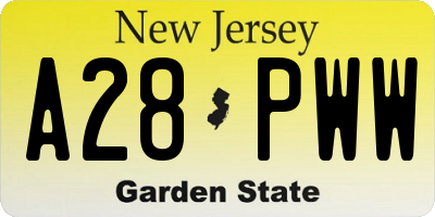 NJ license plate A28PWW