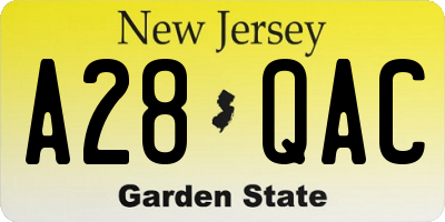NJ license plate A28QAC