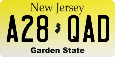 NJ license plate A28QAD