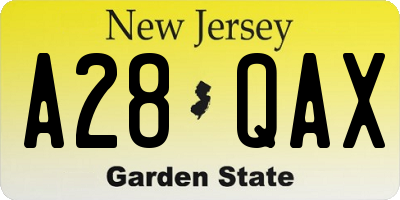 NJ license plate A28QAX