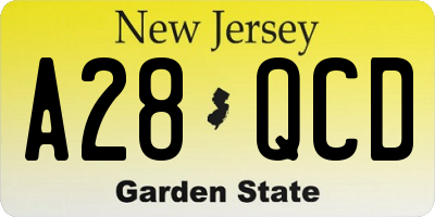 NJ license plate A28QCD