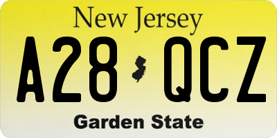 NJ license plate A28QCZ