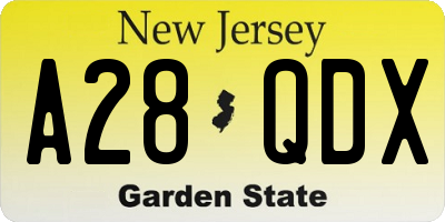NJ license plate A28QDX