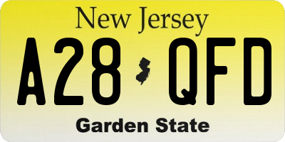 NJ license plate A28QFD