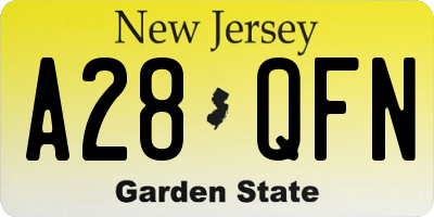 NJ license plate A28QFN