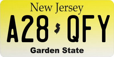 NJ license plate A28QFY