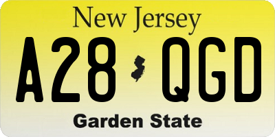 NJ license plate A28QGD
