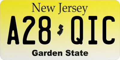 NJ license plate A28QIC