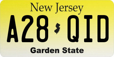 NJ license plate A28QID