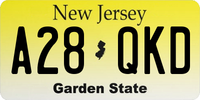 NJ license plate A28QKD