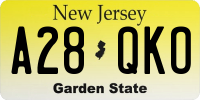 NJ license plate A28QKO
