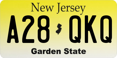 NJ license plate A28QKQ