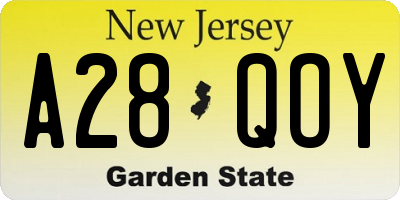 NJ license plate A28QOY
