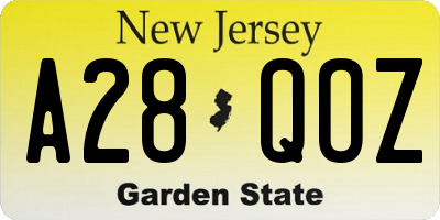 NJ license plate A28QOZ