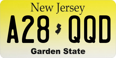 NJ license plate A28QQD