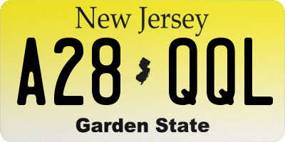 NJ license plate A28QQL