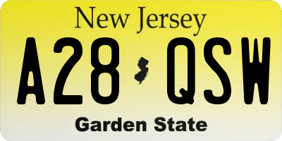 NJ license plate A28QSW