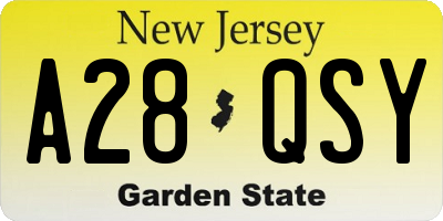 NJ license plate A28QSY
