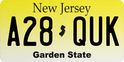 NJ license plate A28QUK