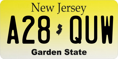 NJ license plate A28QUW