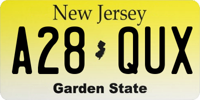 NJ license plate A28QUX
