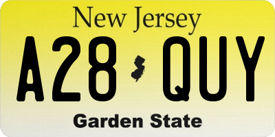 NJ license plate A28QUY