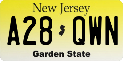 NJ license plate A28QWN