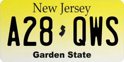 NJ license plate A28QWS