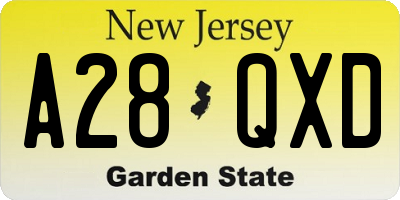 NJ license plate A28QXD