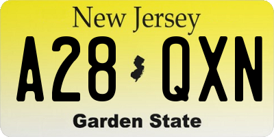 NJ license plate A28QXN