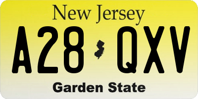 NJ license plate A28QXV