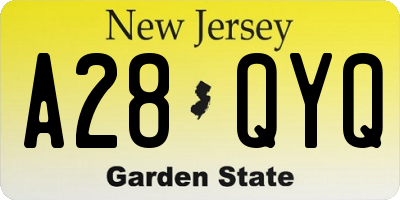 NJ license plate A28QYQ