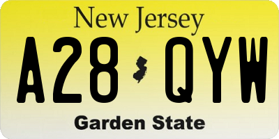 NJ license plate A28QYW