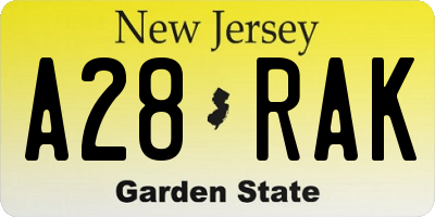 NJ license plate A28RAK